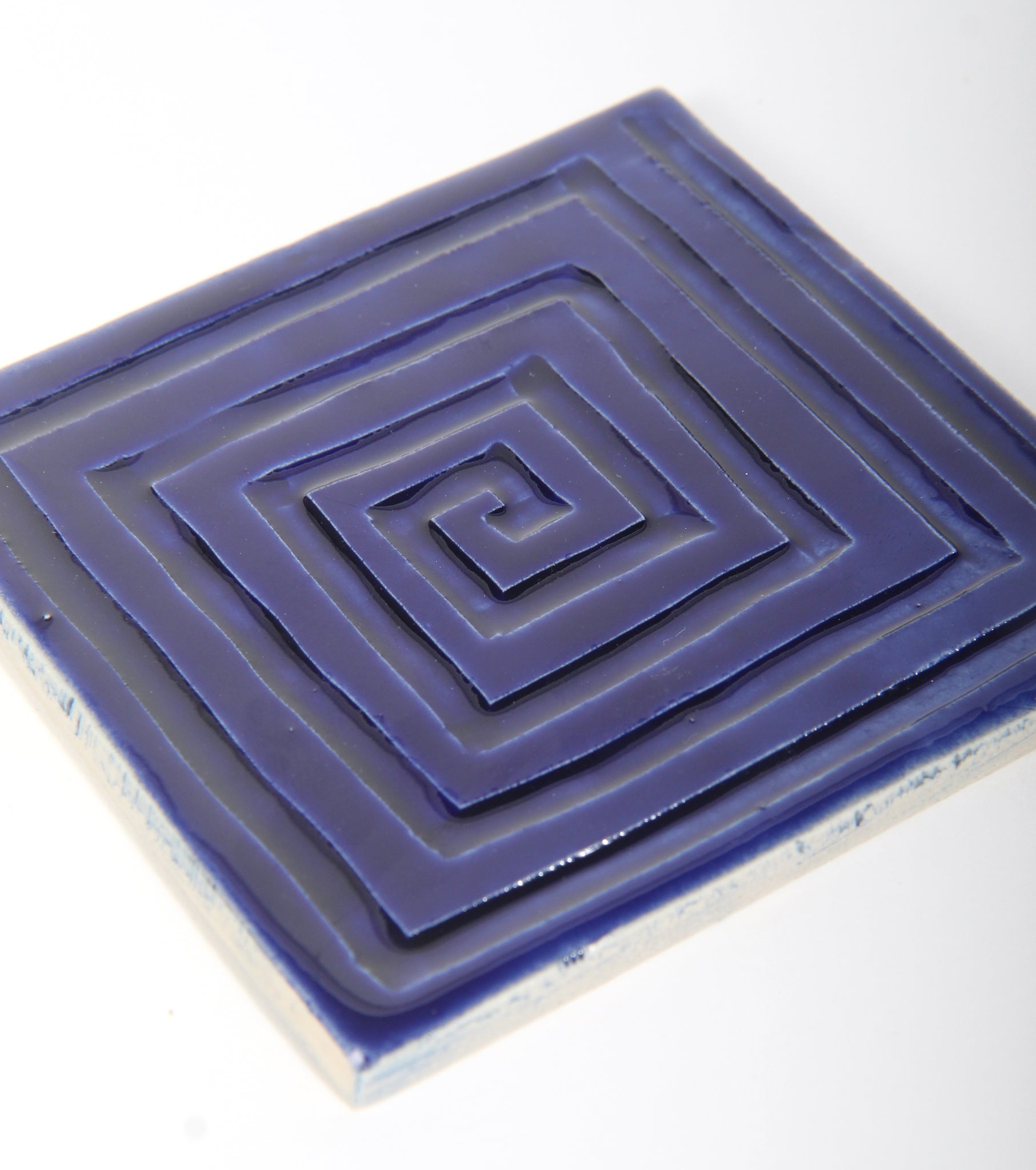 Tile Coaster -Sharp Spiral- Sapphire Blue