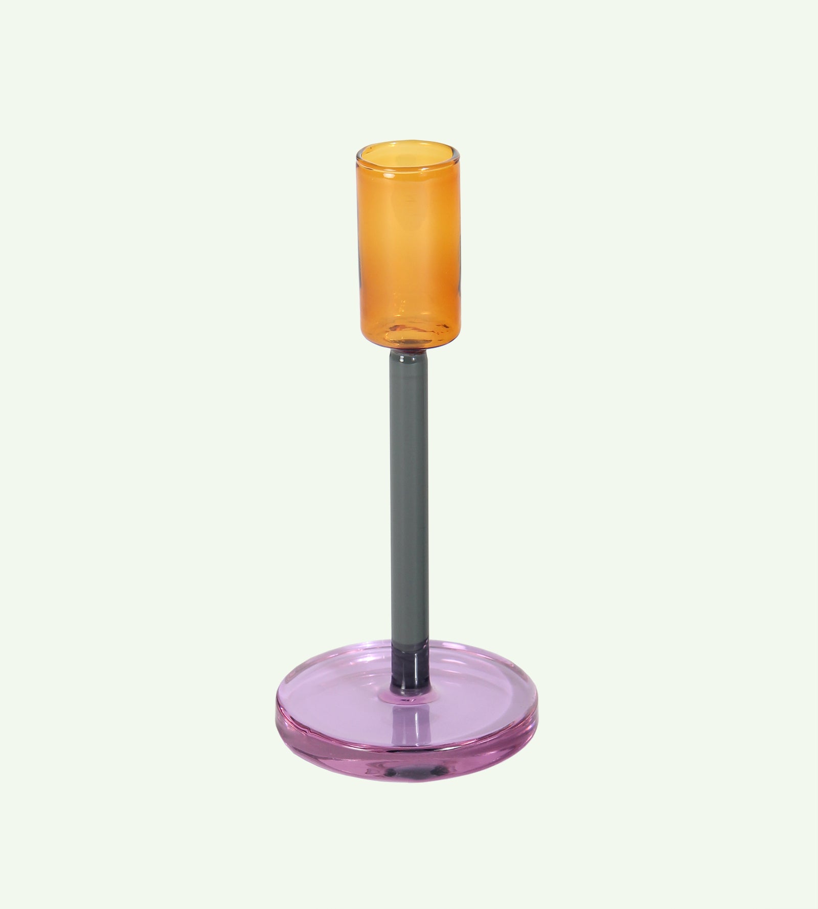 Glass Candlestick Holder in Yellow, Grey, and Purple