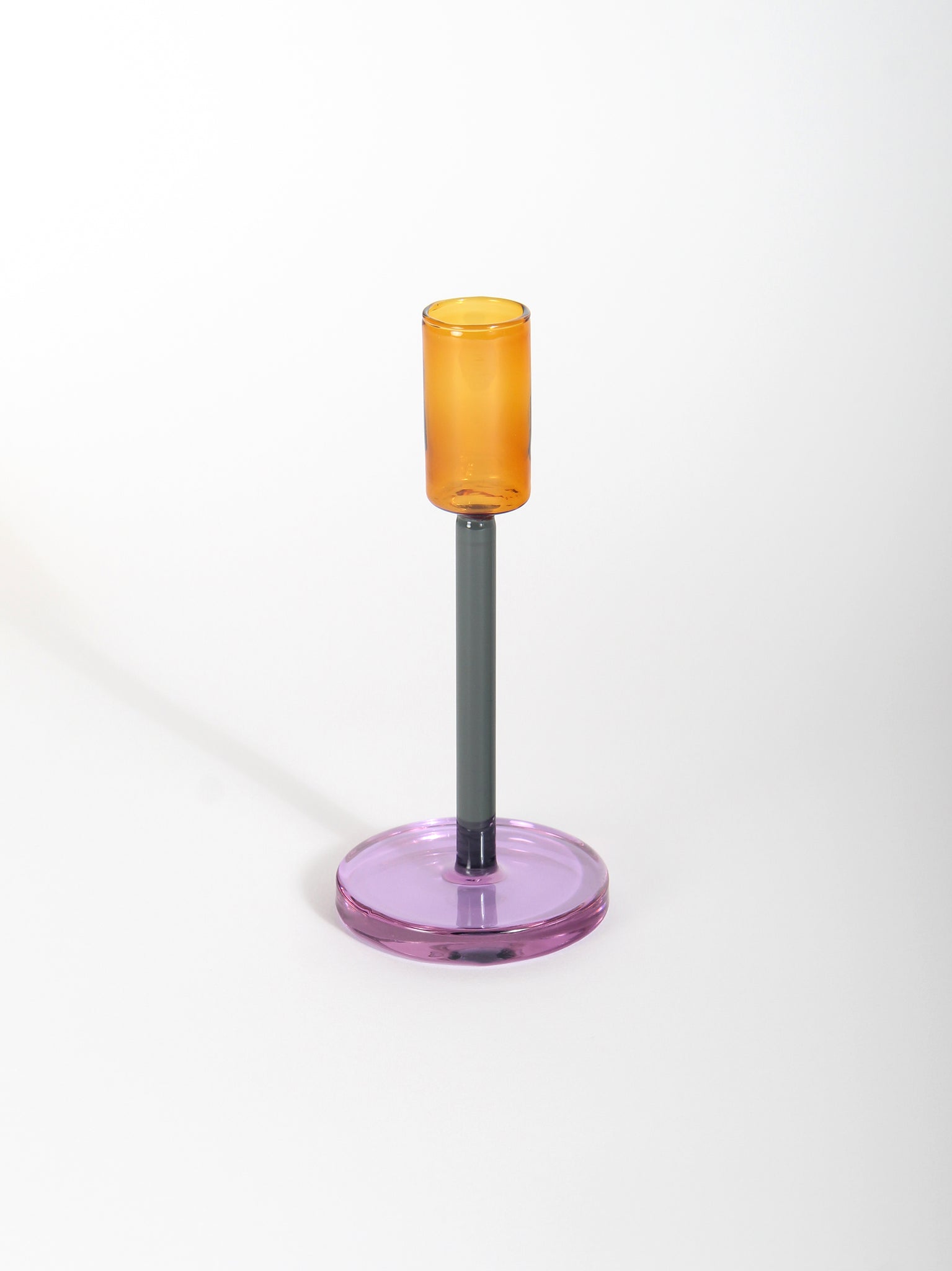Glass Candlestick Holder in Yellow, Grey, and Purple