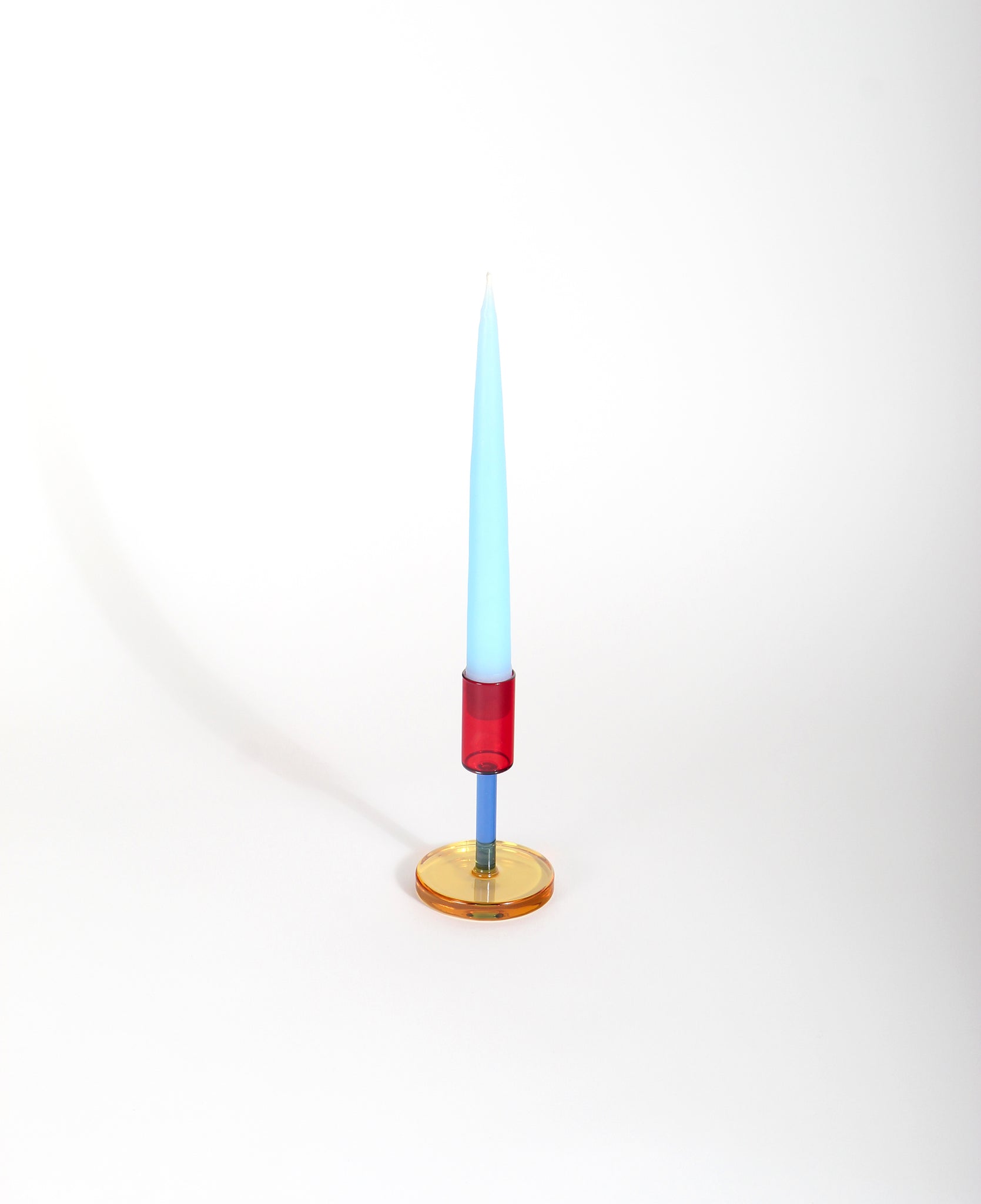 Glass Candlestick Holder in Red, Blue, and Yellow