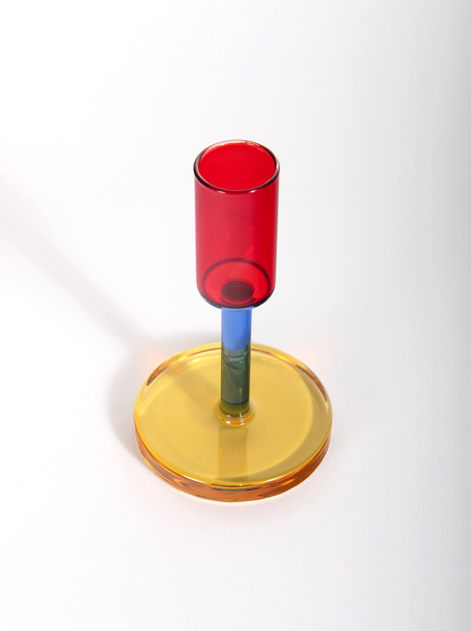 Glass Candlestick Holder in Red, Blue, and Yellow