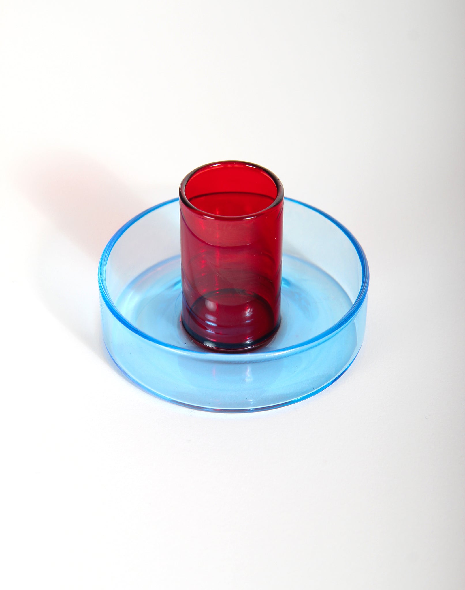 Glass Candlestick Holder Red and Blue